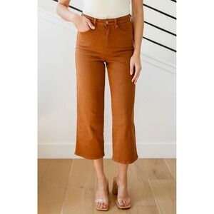 JUDY BLUE HIGH RISE CONTROL TOP WIDE LEG CROP JEANS IN CAMEL Stretch 29 JB88805
